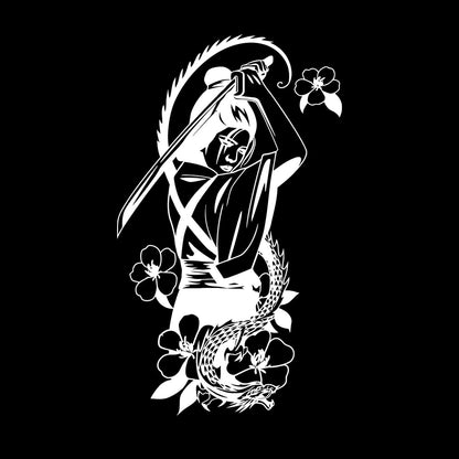 Japanese Geisha With Catana Flowers Dragon Mural And Wall Vinyl Decal Do Not Damage The Wall Surface