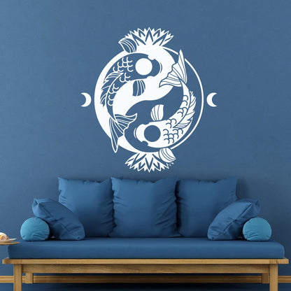 Engraving Stickers Koi Carp Yin Yang Symbol Buddhism Lotus Flower It Won'T Fall Off