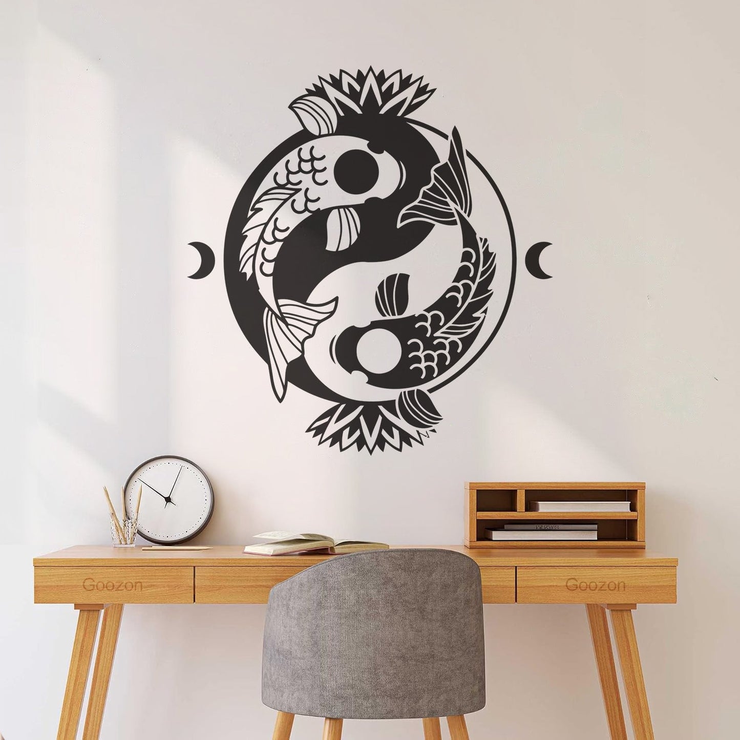 Engraving Stickers Koi Carp Yin Yang Symbol Buddhism Lotus Flower It Won'T Fall Off