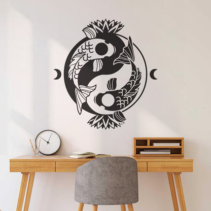 Engraving Stickers Koi Carp Yin Yang Symbol Buddhism Lotus Flower It Won'T Fall Off