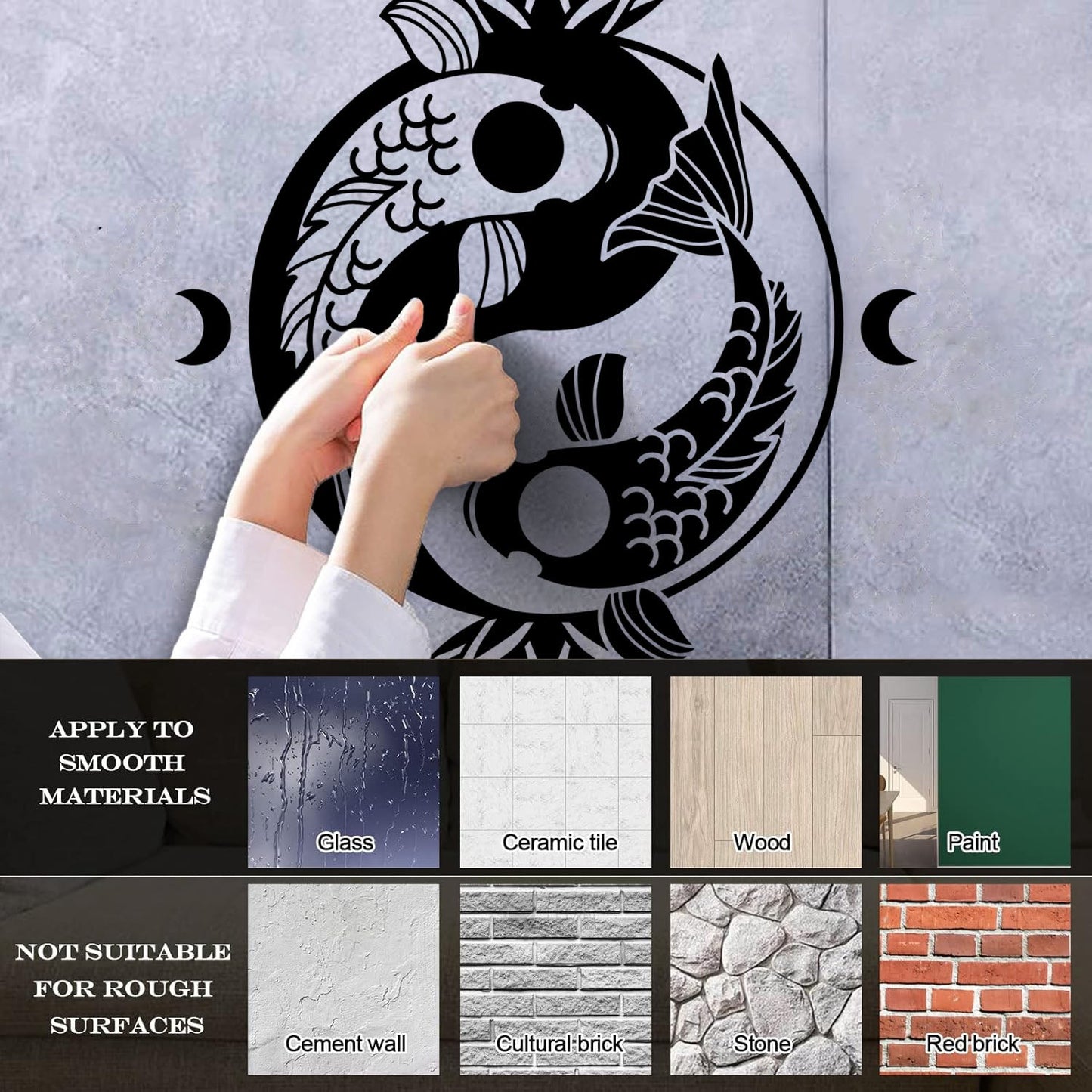 Engraving Stickers Koi Carp Yin Yang Symbol Buddhism Lotus Flower It Won'T Fall Off