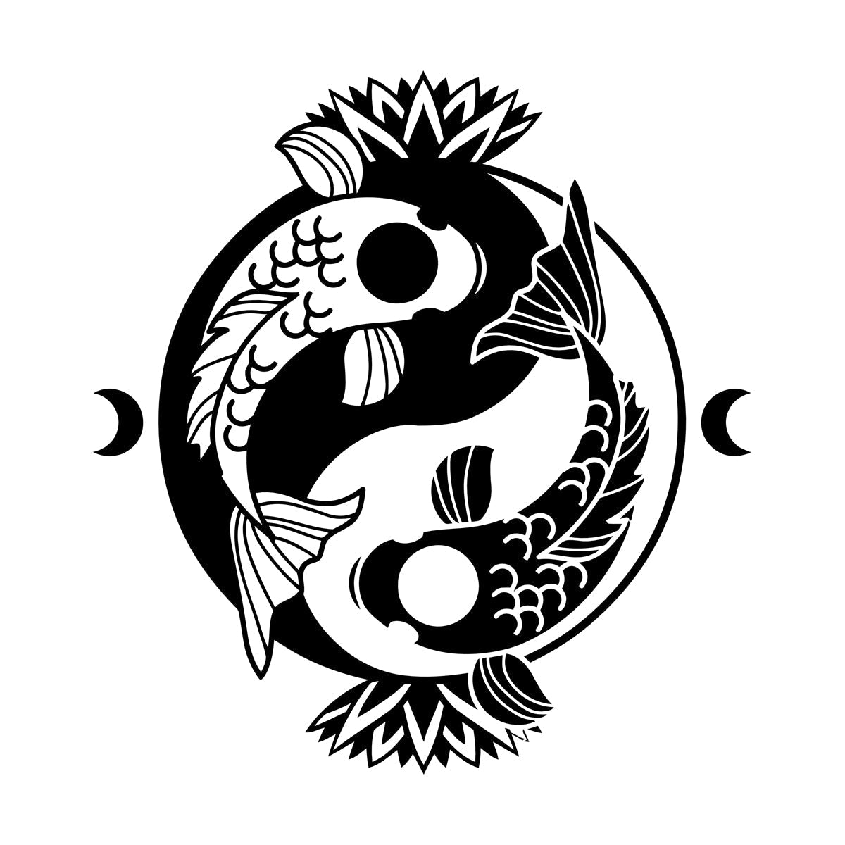 Engraving Stickers Koi Carp Yin Yang Symbol Buddhism Lotus Flower It Won'T Fall Off