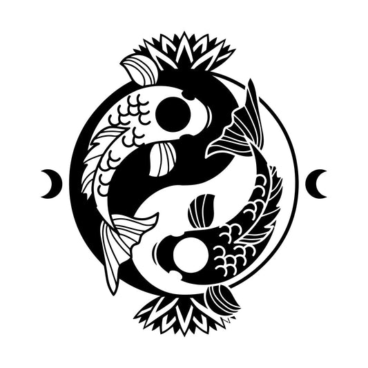 Engraving Stickers Koi Carp Yin Yang Symbol Buddhism Lotus Flower It Won'T Fall Off