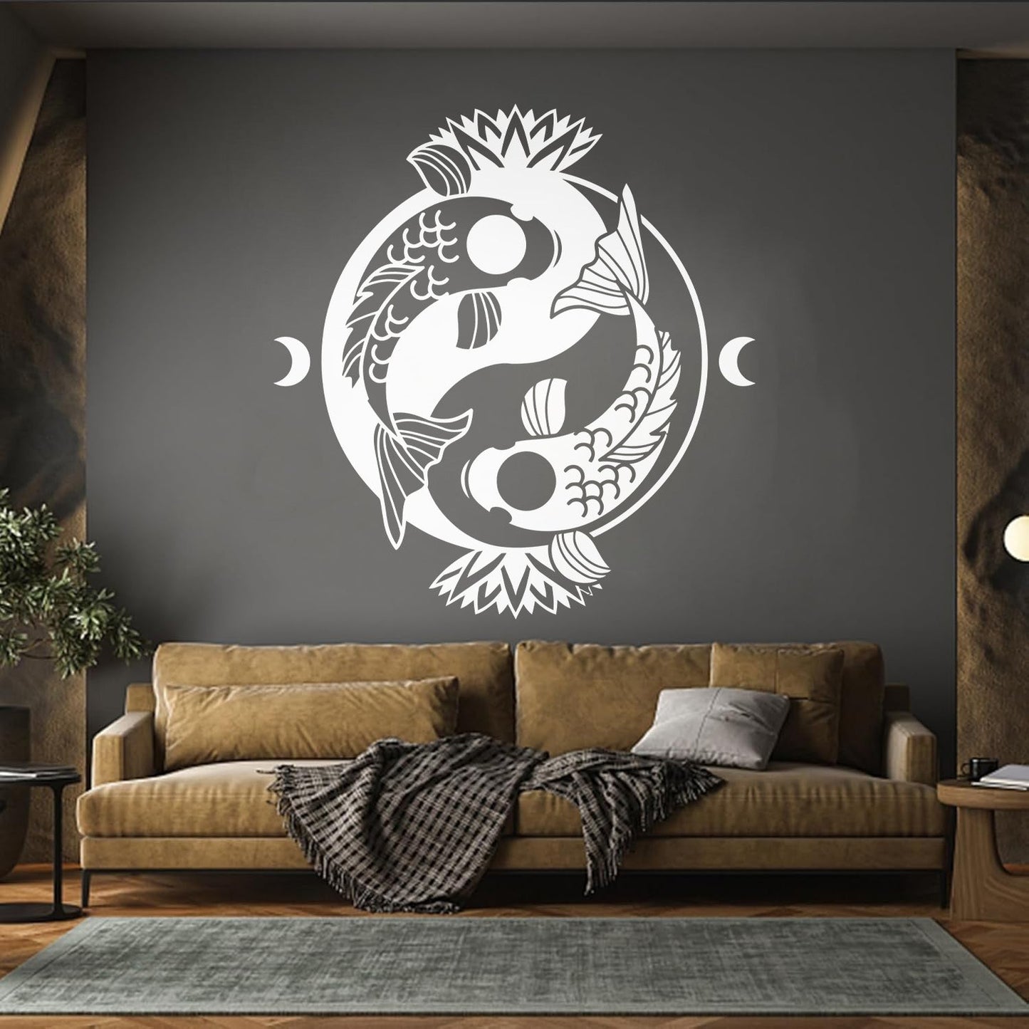 Engraving Stickers Koi Carp Yin Yang Symbol Buddhism Lotus Flower It Won'T Fall Off