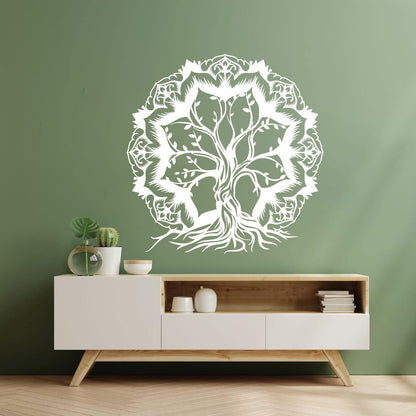 Vinyl Wall Decals Lotus Flower Abstract Tree Of Life Branches Glass Stickers