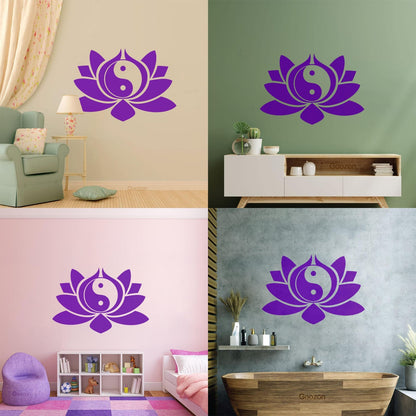 Wall Vinyl Sticker Decor Lotus Flower Yin Yang Symbol Buddhism Yoga Can Modify And Add Information