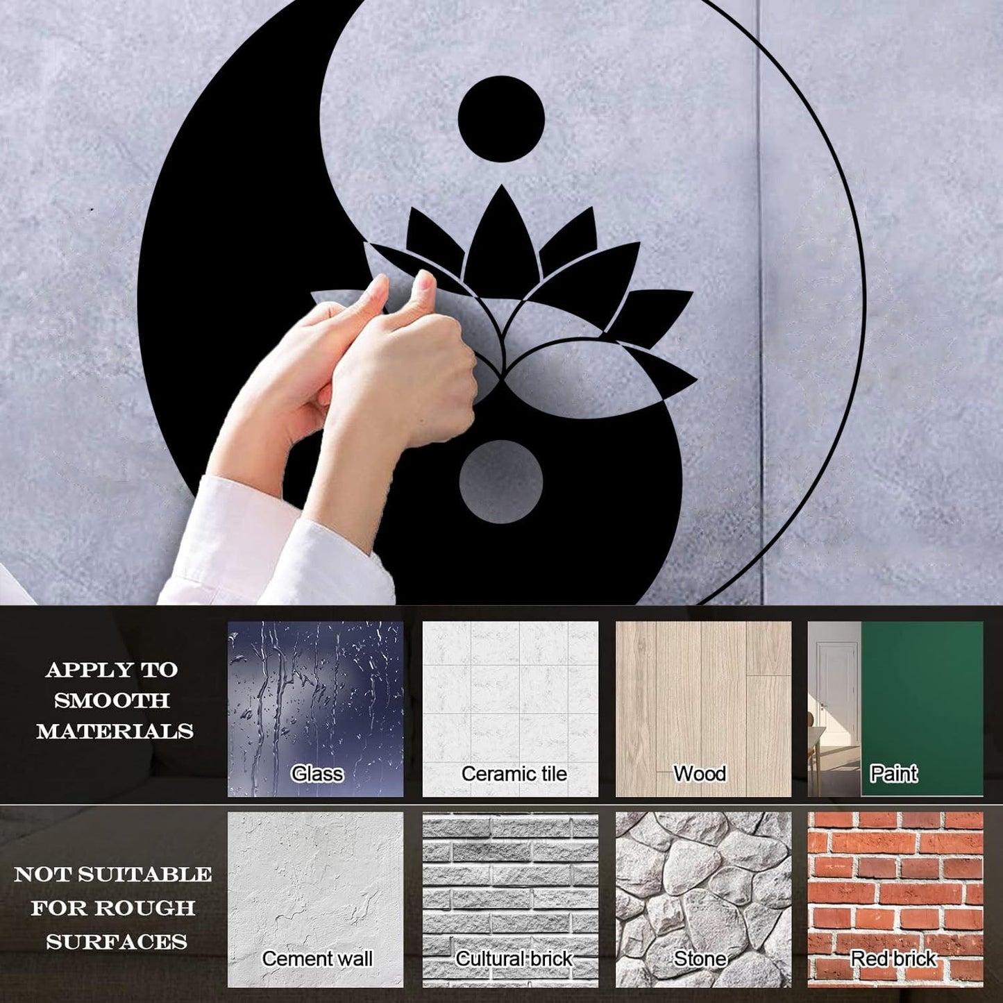 Fine Carving Stickers Lotus Flower Yin Yang Symbol Zen Meditation Art Decoration