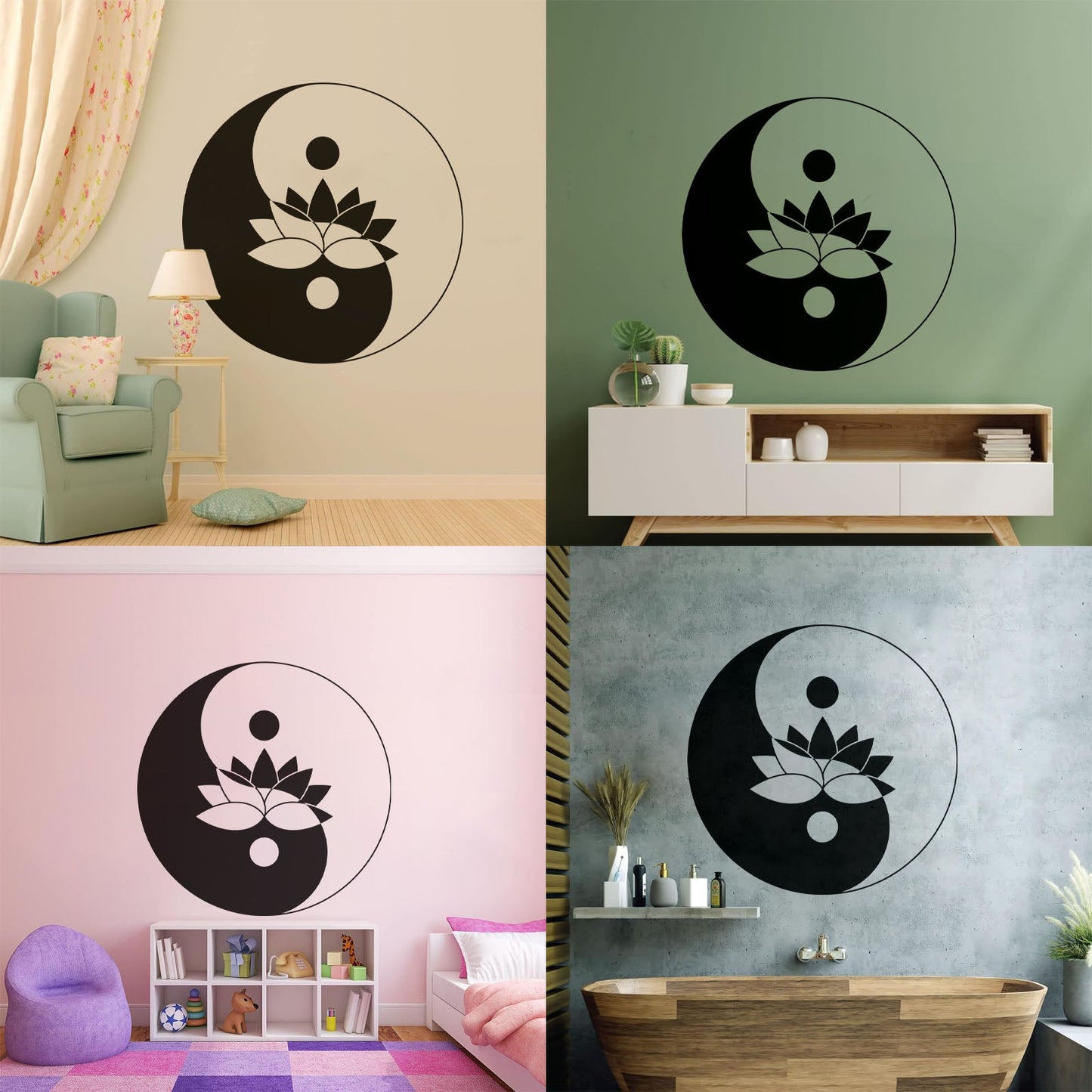 Fine Carving Stickers Lotus Flower Yin Yang Symbol Zen Meditation Art Decoration