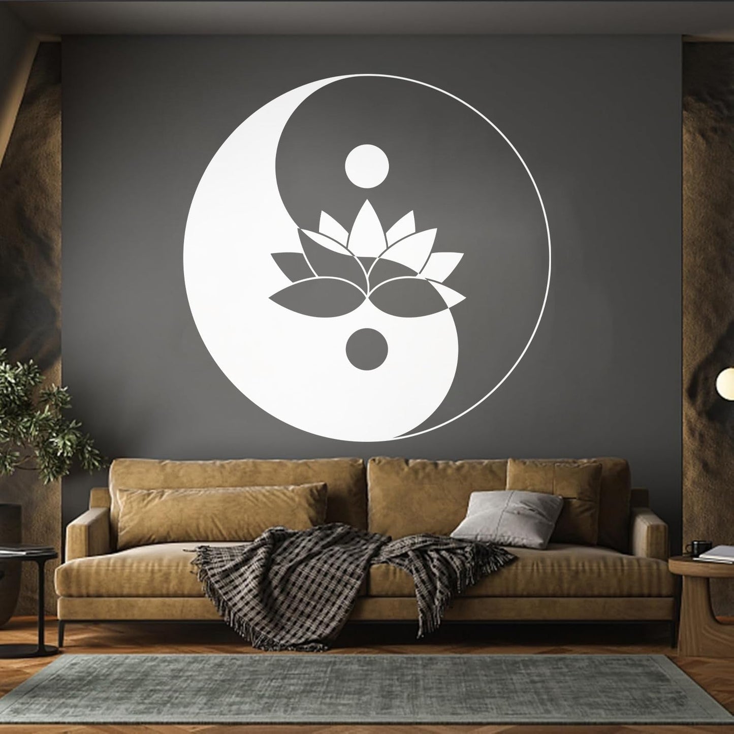 Fine Carving Stickers Lotus Flower Yin Yang Symbol Zen Meditation Art Decoration