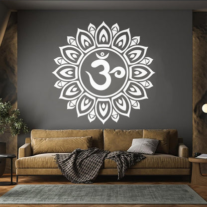 Vinyl Art Sticker Mandala Om Sanskrit Symbol Of Universe Lotus Flower Art Mural Painting