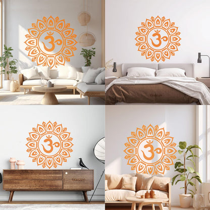Vinyl Art Sticker Mandala Om Sanskrit Symbol Of Universe Lotus Flower Art Mural Painting
