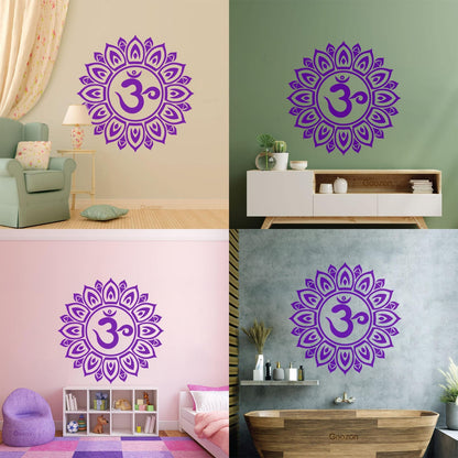 Vinyl Art Sticker Mandala Om Sanskrit Symbol Of Universe Lotus Flower Art Mural Painting