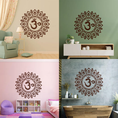 Vinyl Art Sticker Mandala Om Sanskrit Symbol Of Universe Lotus Flower Art Mural Painting