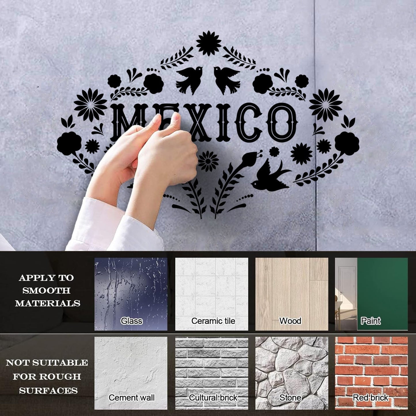 Mexico Birds Natural Flowers Patterns Lettering Decals Easy Installation