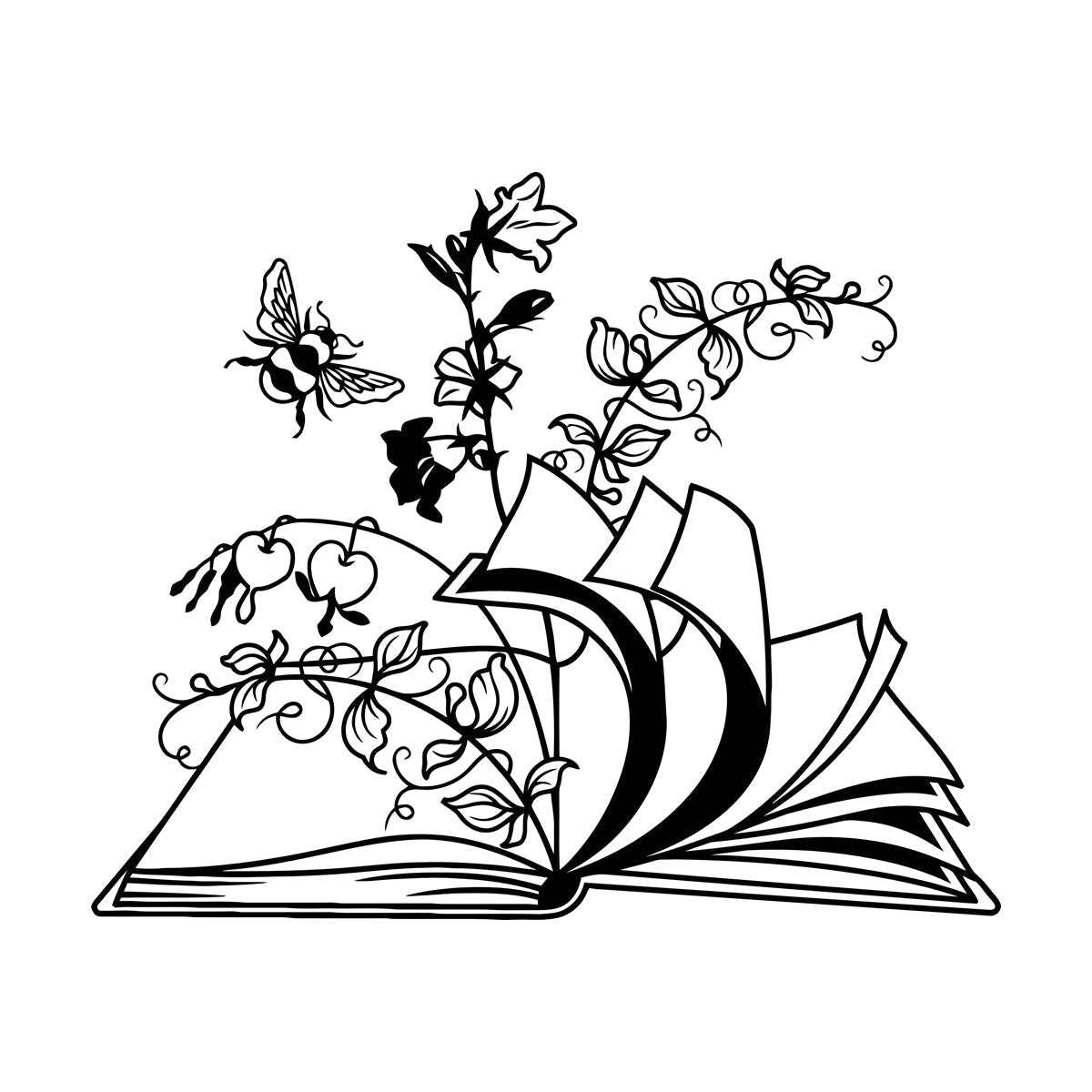 Open Book Floral Flower Library Book Store Wall Vinyl Sticker Decor Window Decals