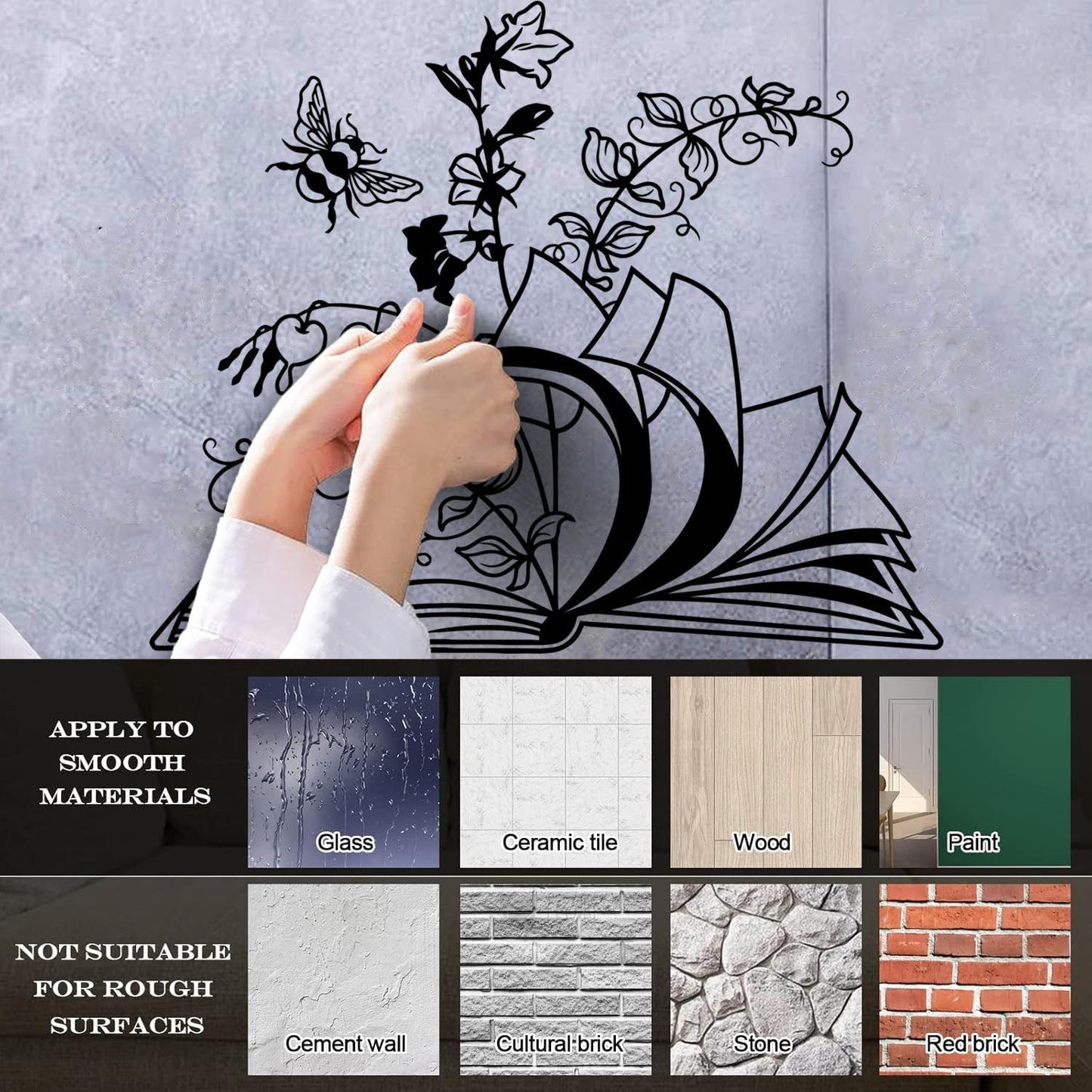 Open Book Floral Flower Library Book Store Wall Vinyl Sticker Decor Window Decals