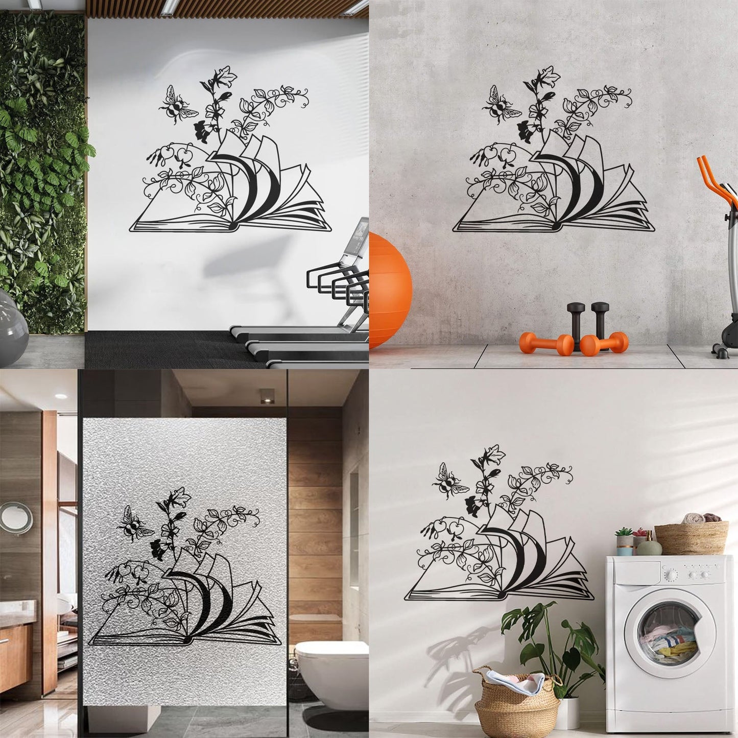 Open Book Floral Flower Library Book Store Wall Vinyl Sticker Decor Window Decals