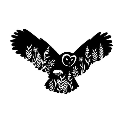 Engraving Stickers Owl Night Bird Flowers Natural Self Adhesive