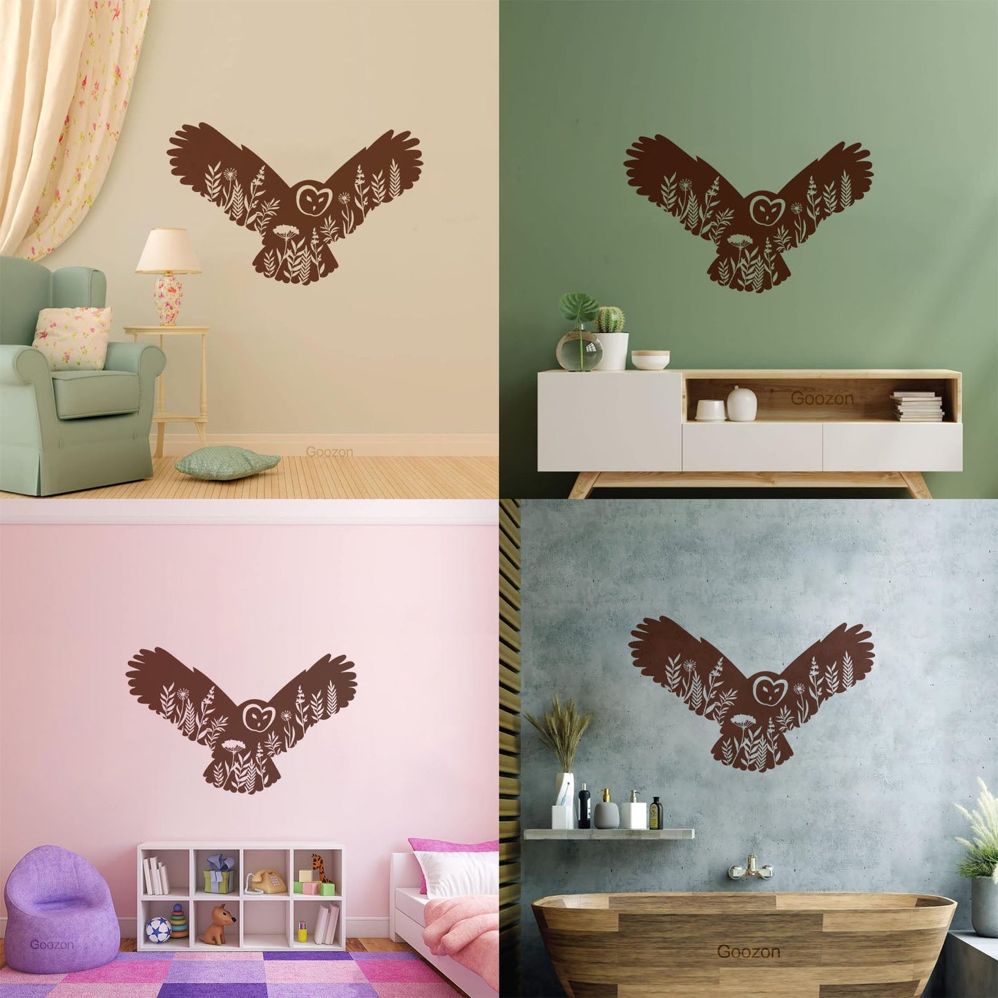 Engraving Stickers Owl Night Bird Flowers Natural Self Adhesive