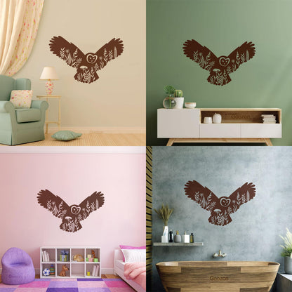 Engraving Stickers Owl Night Bird Flowers Natural Self Adhesive