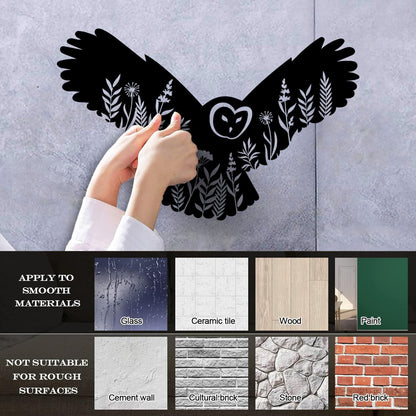 Engraving Stickers Owl Night Bird Flowers Natural Self Adhesive