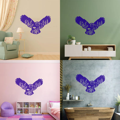 Engraving Stickers Owl Night Bird Flowers Natural Self Adhesive