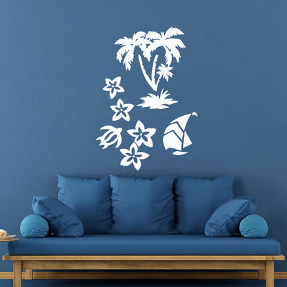 Lettering Decals Palm Tropical Beach Sea Turtle Flower Travel Do Not Damage The Wall Surface