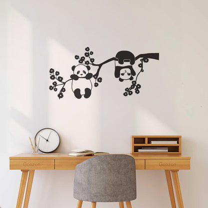 Panda Bears Cute Animals Zoo Tree Branch Flowers Wall Decals Pvc Multi Color Selection