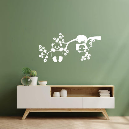 Panda Bears Cute Animals Zoo Tree Branch Flowers Wall Decals Pvc Multi Color Selection