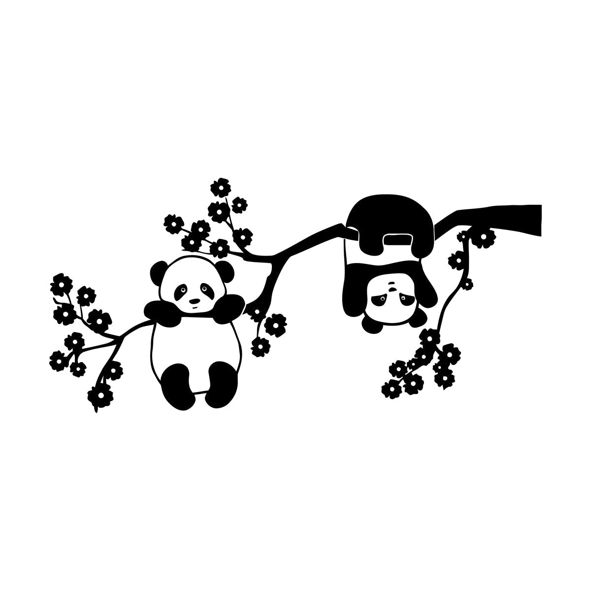 Panda Bears Cute Animals Zoo Tree Branch Flowers Wall Decals Pvc Multi Color Selection