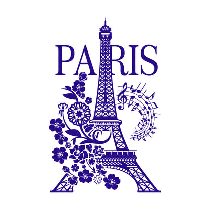 Wall Decals Paster Paper Paris Eiffel Tower Romantic Musical Notes Flowers Easy Installation