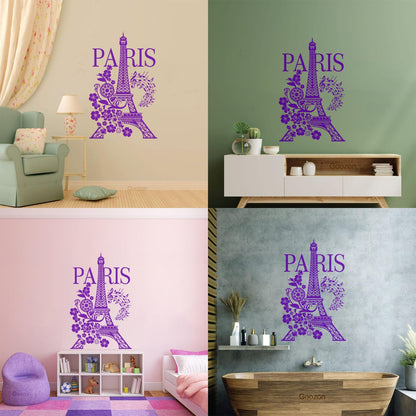 Wall Decals Paster Paper Paris Eiffel Tower Romantic Musical Notes Flowers Easy Installation