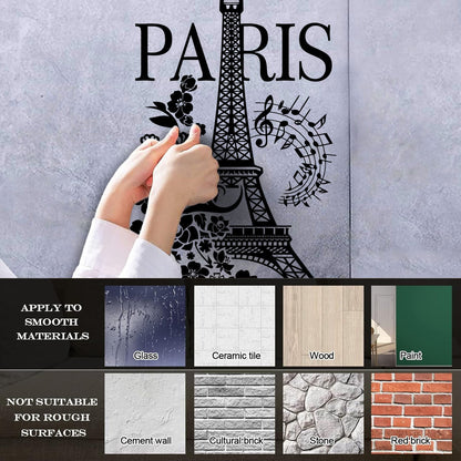 Wall Decals Paster Paper Paris Eiffel Tower Romantic Musical Notes Flowers Easy Installation
