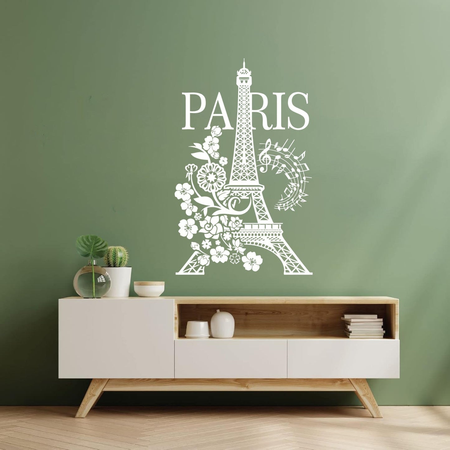 Wall Decals Paster Paper Paris Eiffel Tower Romantic Musical Notes Flowers Easy Installation