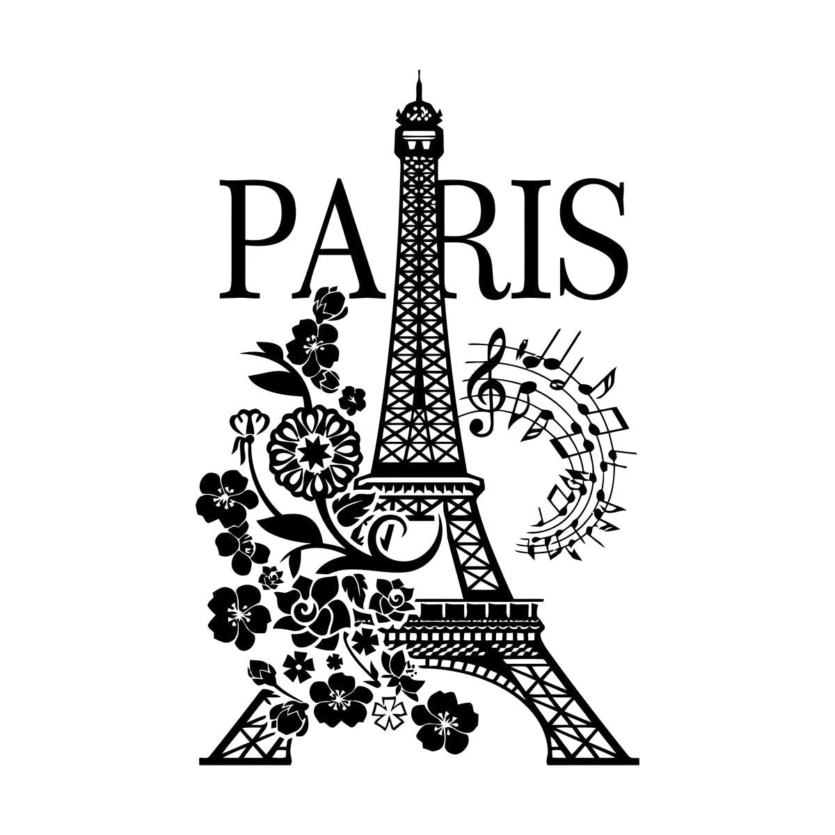 Wall Decals Paster Paper Paris Eiffel Tower Romantic Musical Notes Flowers Easy Installation
