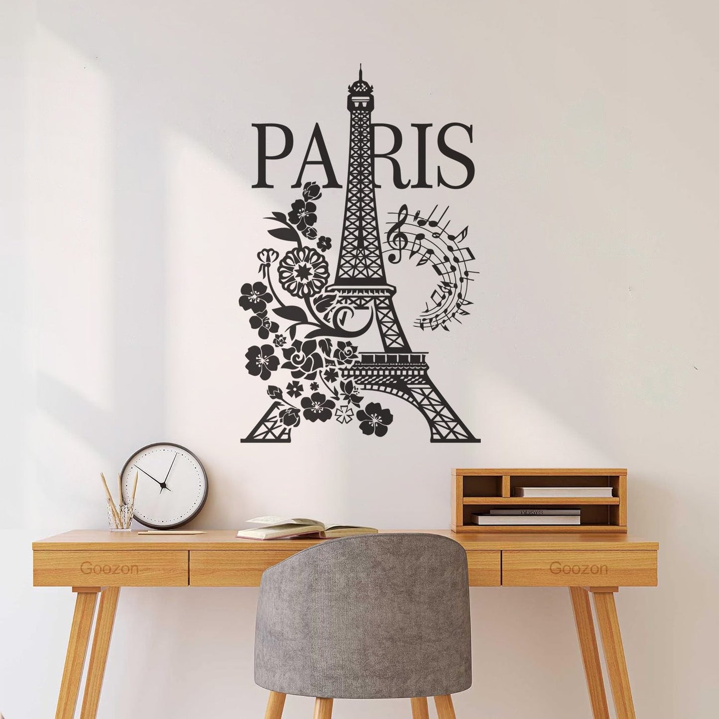 Wall Decals Paster Paper Paris Eiffel Tower Romantic Musical Notes Flowers Easy Installation