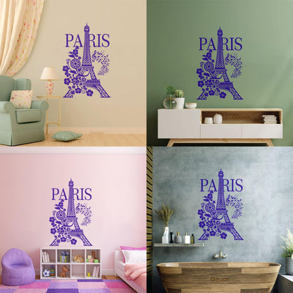Wall Decals Paster Paper Paris Eiffel Tower Romantic Musical Notes Flowers Easy Installation