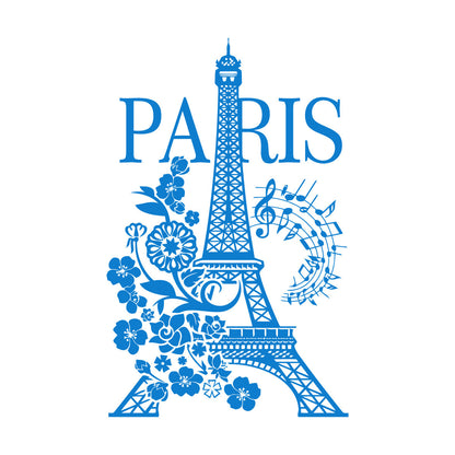 Wall Decals Paster Paper Paris Eiffel Tower Romantic Musical Notes Flowers Easy Installation