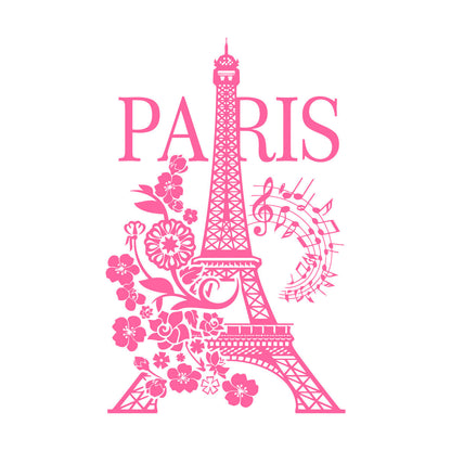 Wall Decals Paster Paper Paris Eiffel Tower Romantic Musical Notes Flowers Easy Installation