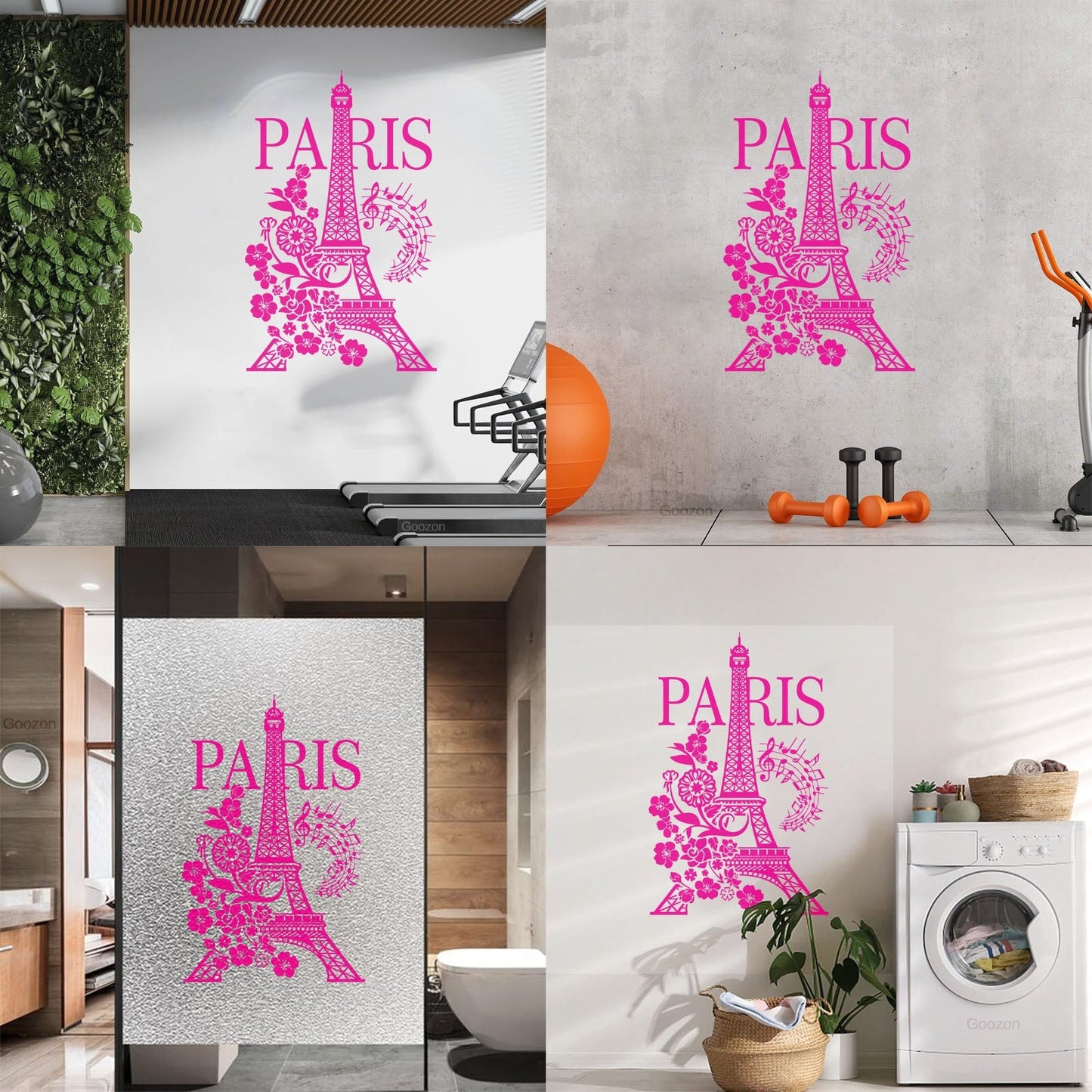 Wall Decals Paster Paper Paris Eiffel Tower Romantic Musical Notes Flowers Easy Installation