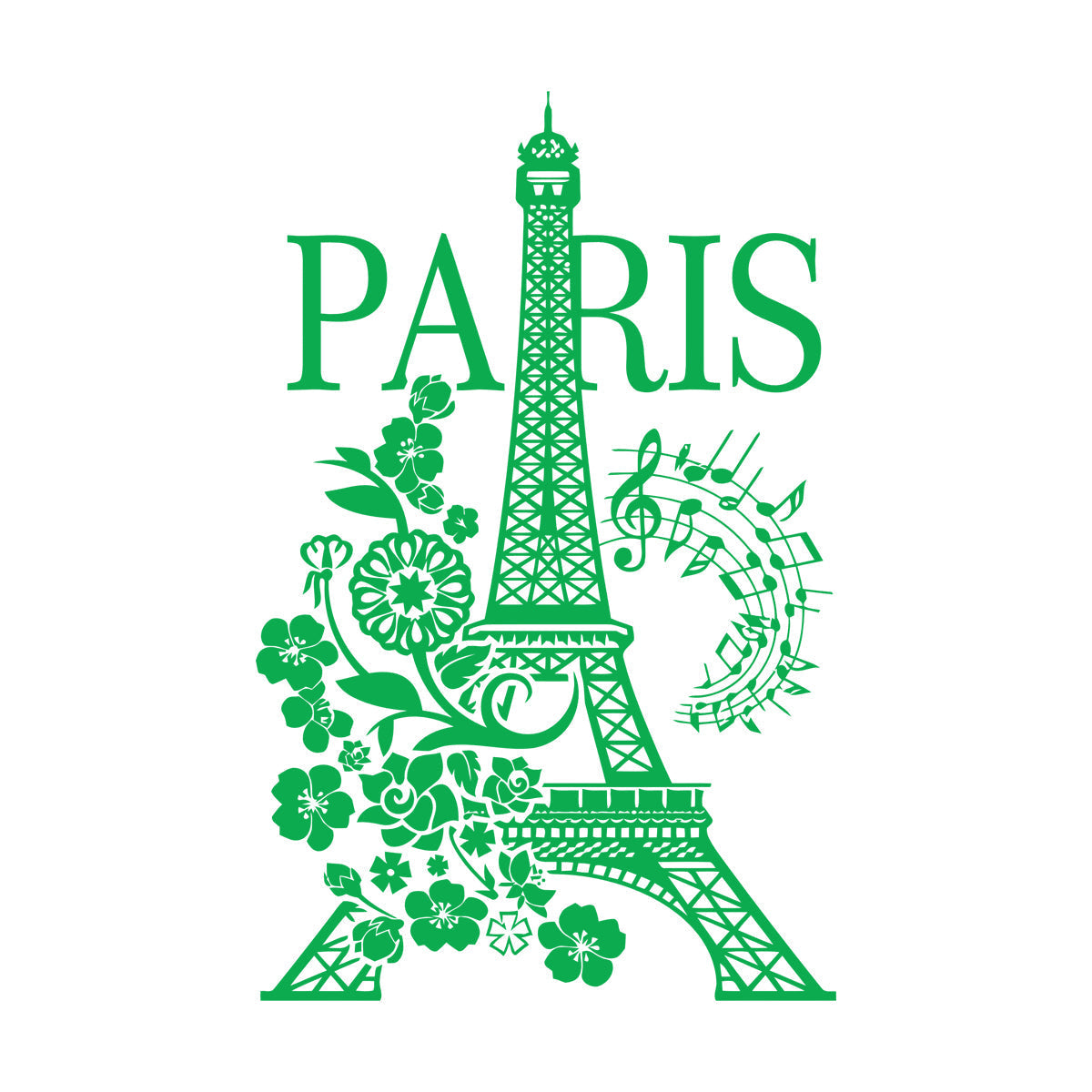 Wall Decals Paster Paper Paris Eiffel Tower Romantic Musical Notes Flowers Easy Installation