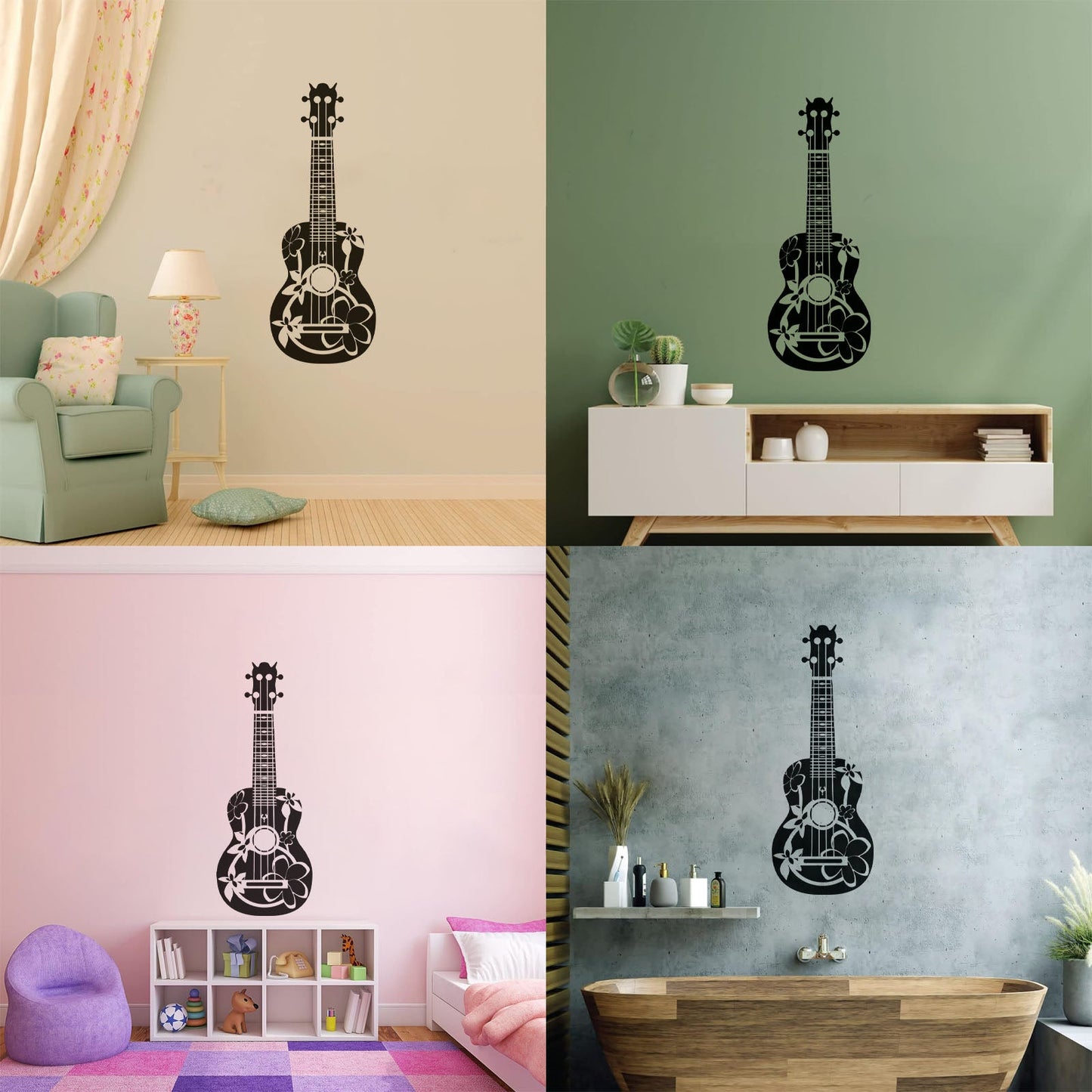 Wall Stickers Paster Paper Acoustic Guitarist Guitar Musician Flowers Hippie Can Modify And Add Information