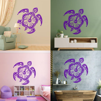 Vinyl Wall Stickers Sea Turtle Animal Exotic Flower Beach Style Multi Color Selection