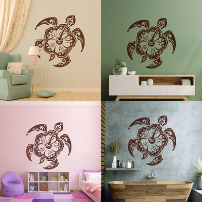 Vinyl Wall Stickers Sea Turtle Animal Exotic Flower Beach Style Multi Color Selection