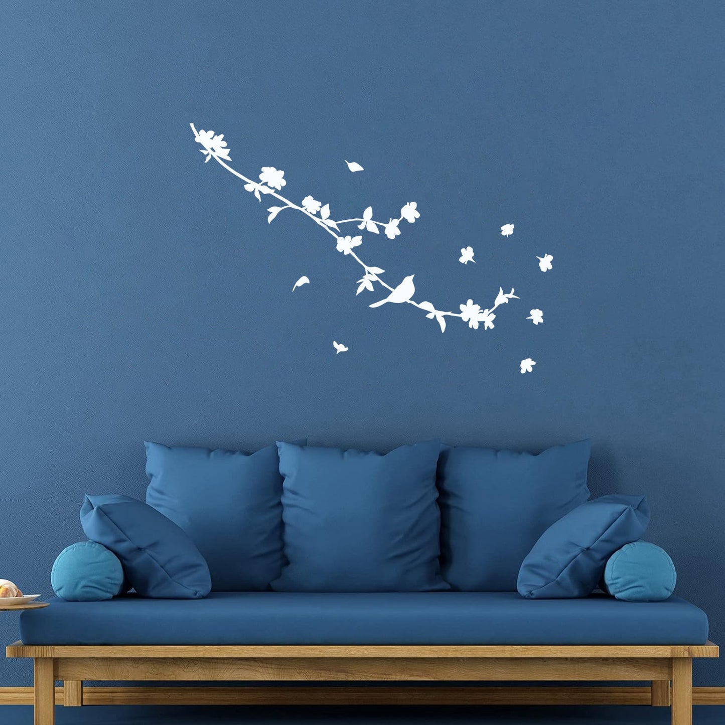 Engraving Decals Silhouette Beautiful Bird On Branch Flowers Art Mural Painting