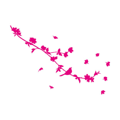 Engraving Decals Silhouette Beautiful Bird On Branch Flowers Art Mural Painting