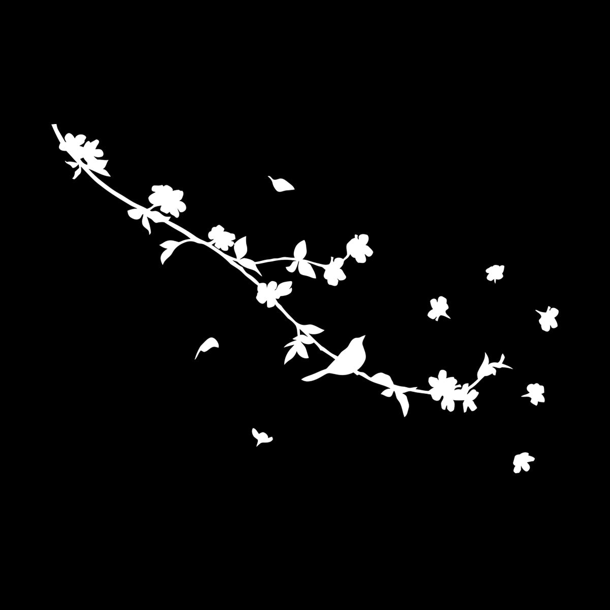 Engraving Decals Silhouette Beautiful Bird On Branch Flowers Art Mural Painting