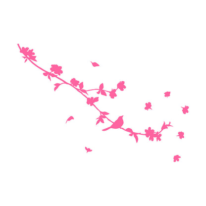 Engraving Decals Silhouette Beautiful Bird On Branch Flowers Art Mural Painting