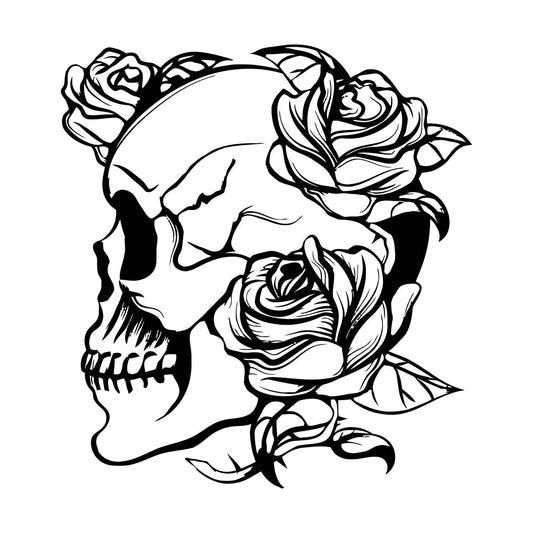 Wall Vinyl Sticker Decor Skull Roses Gothic Style Flowers Horror It Won'T Fall Off
