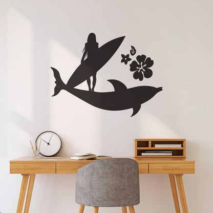 Lettering Stickers Surfer Girl Beach Style Surfing Flowers Dolphin Store Decoration